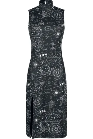 Jawbreaker Gootti Keskipitkä mekko - Alchemy Cat Print Midi Cut Out Dress - S- XXL - varten Naiset