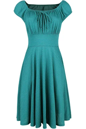 Voodoo Vixen Rockabilly Keskipitkä mekko - Tessy Green Gathered Dress - XS- 4XL - varten Naiset