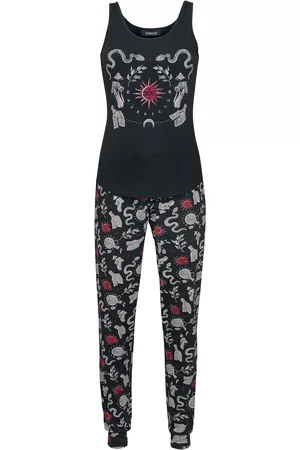 Gothicana Naiset Pyjamat - Langer Pyjama mit Okkulten Motiven - Pyjama - Naiset