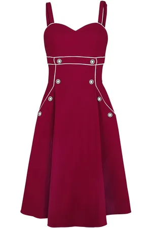 Voodoo Vixen Rockabilly Keskipitkä mekko - Claudia Red Seaside Dress - XS- 4XL - varten Naiset