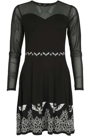 Gothicana Gootti Lyhyt mekko - Verkkomekko lepakkokuvioilla - S- XL - varten Naiset