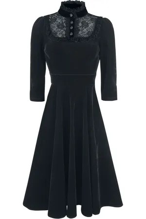 H&R London Rockabilly Keskipitkä mekko - Nightshade Velvet Dress - S- L - varten Naiset