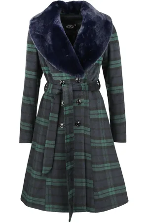 Voodoo Vixen Rockabilly Pitkät Takit - Double Breasted Tartan Dress Coat - XS- L - varten Naiset