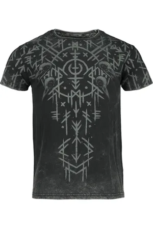EMP T-paita - Black Washed T-Shirt With Runes And Skulls - M- XXL - varten Miehet