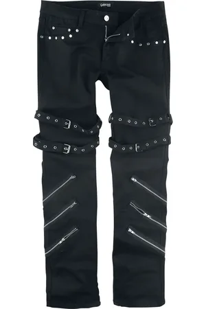 Gothicana Gootti Farkut - Jared - mustat farkut soljilla, vetoketjuilla ja niiteillä - W30L32- W40L34 - varten Miehet
