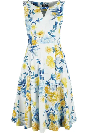 H&R London Rockabilly Keskipitkä mekko - Hope Floral Swing Dress - XS- 4XL - varten Naiset