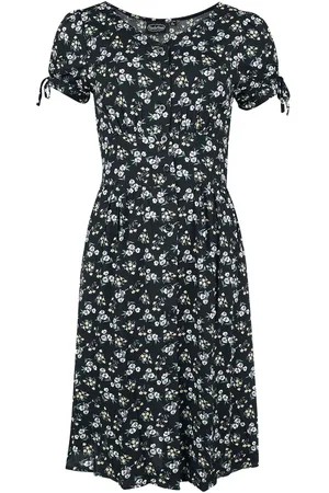 Voodoo Vixen Rockabilly Keskipitkä mekko - Ditsy Floral Tie Sleeve Dress - XS- 3XL - varten Naiset