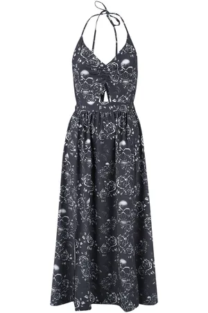 EMP Pitkä mekko - Double Slit Dress with Roses and Skulls - S- XXL - varten Naiset