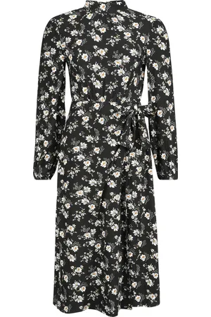 QED London Rockabilly Keskipitkä mekko - Daisy Tie Wrap Side Split Midi Dress - XS- L - varten Naiset