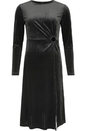 QED London Rockabilly Keskipitkä mekko - Velvet Keyhole Side Split Dress - XS- S - varten Naiset