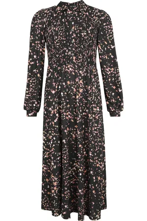 QED London Rockabilly Keskipitkä mekko - Shirred Bust Ditsy Floral Shirt Midi Dress - M - varten Naiset