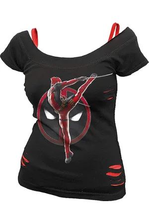 DEADPOOL T-paita - - Pose - 2 in1 Red Ripped Top - S- XXL - varten Naiset