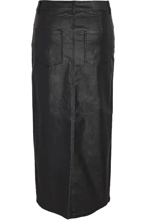Noisy May Keskipitkä hame - NMKath NW Slit Long Skirt Coated BL NOOS - XS- L - varten Naiset