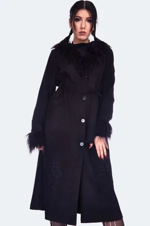 Jawbreaker Rockabilly Pitkät Takit - Spirited Embroidered Maxi Suede Coat - M- XXL - varten Naiset