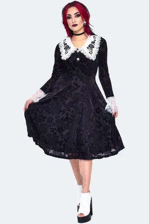 Jawbreaker Gootti Keskipitkä mekko - Velvet Lace Collar Dress - XS- M - varten Naiset