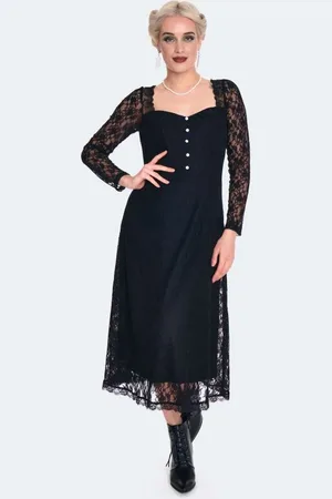 Voodoo Vixen Gootti Keskipitkä mekko - Vintage Style Lace Midi Dress - XS- XL - varten Naiset