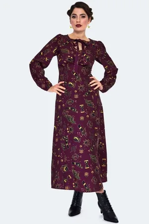 Voodoo Vixen Gootti Pitkä mekko - Mystical Print Midi Dress - XS- L - varten Naiset