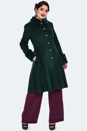 Voodoo Vixen Rockabilly Pitkät Takit - Faux Fur Trim Flare Coat - XS- XXL - varten Naiset