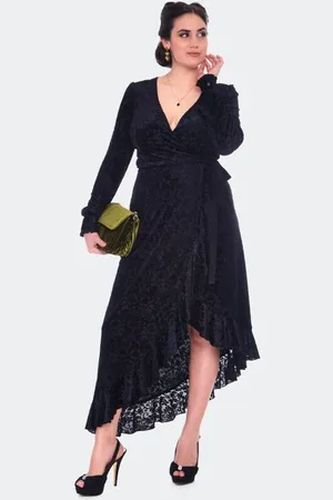 Voodoo Vixen Gootti Keskipitkä mekko - Devore Long Sleeve Wrap Dress - XS- L - varten Naiset