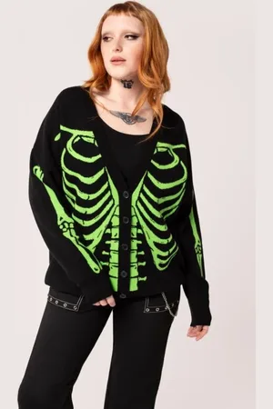 Hell Bunny Gootti Neuletakki - Skeleton Cardigan - XS- 3XL - varten Naiset