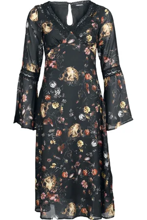 Jawbreaker Gootti Keskipitkä mekko - Garden Of Skull Midi Chiffon Dress - XS- 4XL - varten Naiset