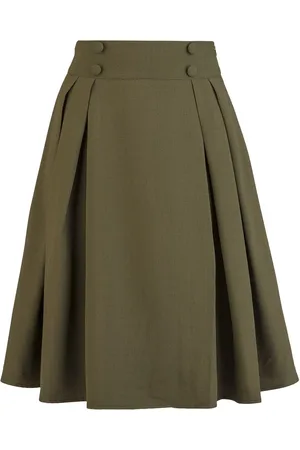 Voodoo Vixen Rockabilly Keskipitkä hame - Button Waistband Pleated Flare Skirt - XS- L - varten Naiset
