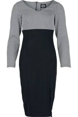 H&R London Rockabilly Keskipitkä mekko - Grey-Black Wiggle Dress mekko - XS- L - varten Naiset