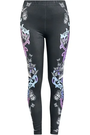 Full Volume Leggingsit - Leggings With Skull And Butterfly Print - S- XL - varten Naiset