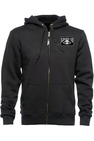 Lucky 13 Rockabilly Vetoketjuhuppari - Skull Stars Zip Hoodie Black - S- 3XL - varten Miehet