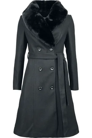 Voodoo Vixen Rockabilly Pitkät Takit - Double Breasted Black Dress Coat - XS- XL - varten Naiset