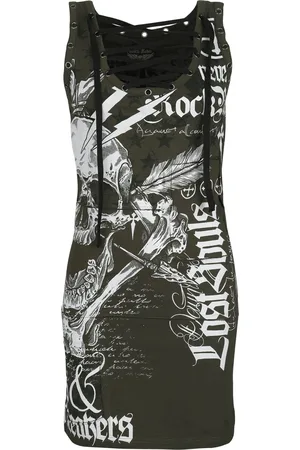 Rock Rebel Rock Lyhyt mekko - Mekko reikäniiteillä ja kangasmerkeillä - S- XXL - varten Naiset