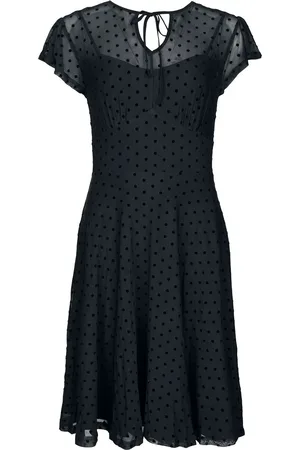Voodoo Vixen Rockabilly Keskipitkä mekko - Polka Dot Overlay Flare Dress - XS- L - varten Naiset