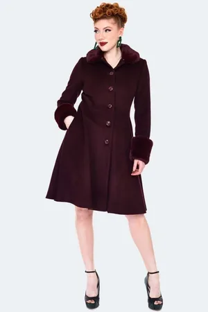 Voodoo Vixen Rockabilly Pitkät Takit - Faux Fur Trim Flare Coat - M- XXL - varten Naiset