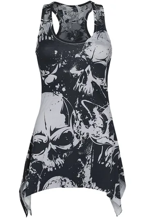 Heartless Gootti Toppi - Skull Pattern Lace Panel Vest - S- XXL - varten Naiset