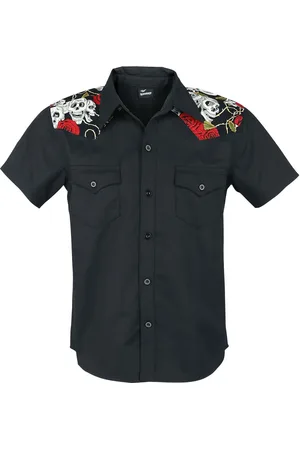 Banned Alternative Rockabilly Lyhythihainen kauluspaita - Skull Rose - S- XL - varten Miehet