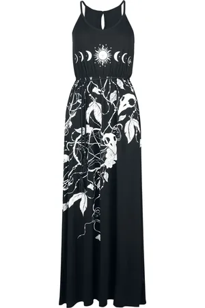 Gothicana Gootti Pitkä mekko - Dress with roses and skulls - S- XXL - varten Naiset