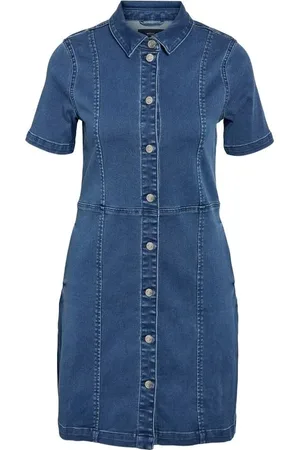 Noisy May Lyhyt mekko - NMNISA S/S SLIM DENIM DRESS VI526BL NOOS - XS- XL - varten Naiset
