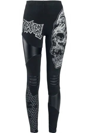 Rock Rebel Rock Leggingsit - Rocktyyliset leggingsit painatuksilla, leikkauksilla ja keinonahkaisilla osioilla - S- 5XL - varten Naiset