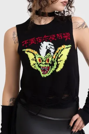 Killstar Gootti Toppi - Gremlins - Stripe Distressed Knit Vest - XS- XXL - varten Naiset