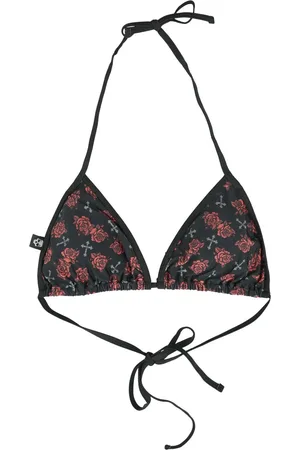 Rock Rebel Rock Bikiniyläosa - Bikinitoppi risti- ja ruusu-allover-painatuksella - M- XXL - varten Naiset