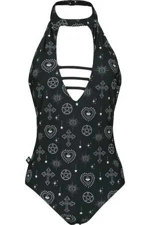 Gothicana Gootti Uimapuku - Uimapuku niskalenkillä ja mystisillä symboleilla - S- XXL - varten Naiset