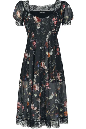 Jawbreaker Gootti Keskipitkä mekko - Night Garden Print Midi Dress - XS- 4XL - varten Naiset