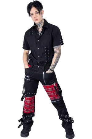 Chemical Black Gootti Kangashousut - ATHOL PANTS MENS BLACK/RED CHECK - W32L32- W38L34 - varten Miehet