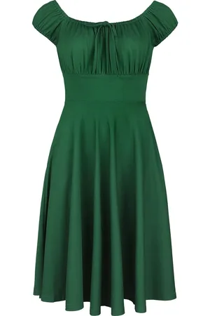 Voodoo Vixen Rockabilly Keskipitkä mekko - Gathered Neckline Flared Dress - XS- 4XL - varten Naiset