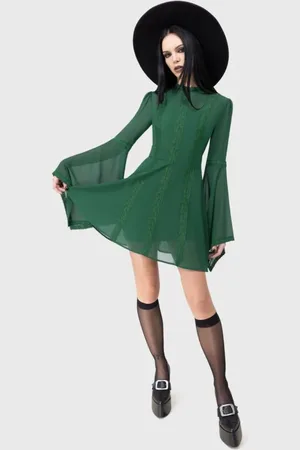 Killstar Gootti Lyhyt mekko - Wizard Of Oz - Begone Long Sleeve Mini Dress - XS- 4XL - varten Naiset