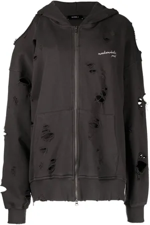 GOEN.J Embroidered-logo distressed hoodie