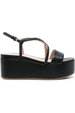 Pollini Crossover-strap leather platform sandals