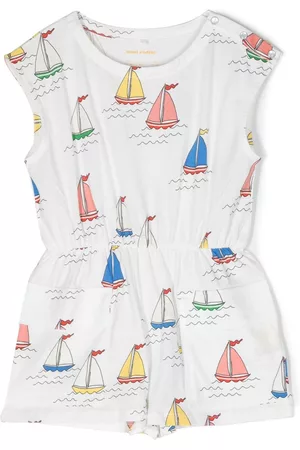 Mini Rodini Haalarit - Boat-print organic cotton jumpsuit