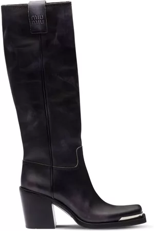 Miu Miu Naiset Ylipolvensaappaat - Metallic toe-cap knee-length boots