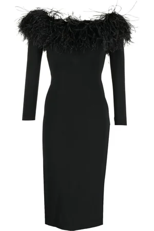 Elie saab Feather-trimmed off-shoulder dress